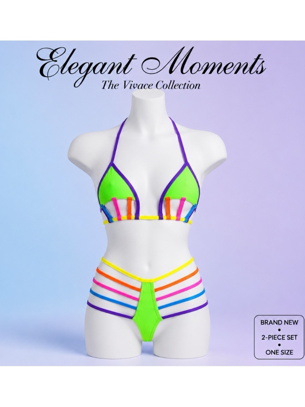 Elegant Moments Vivace Neon Rainbow Strappy 2-Piece Set One Size NEW
